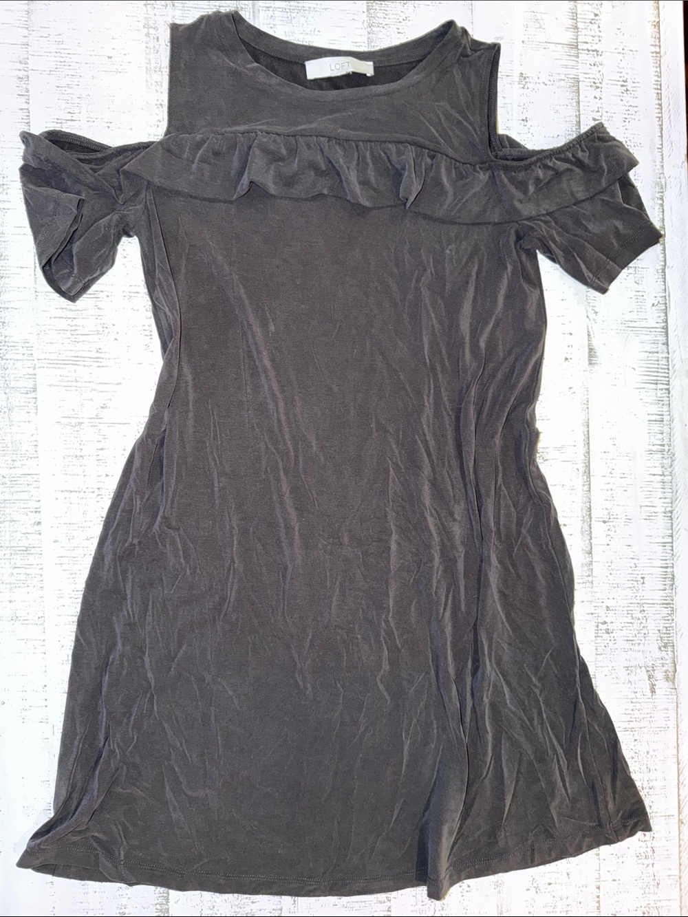 LOFT Charcoal Cold-Shoulder Ruffle Tee Dress